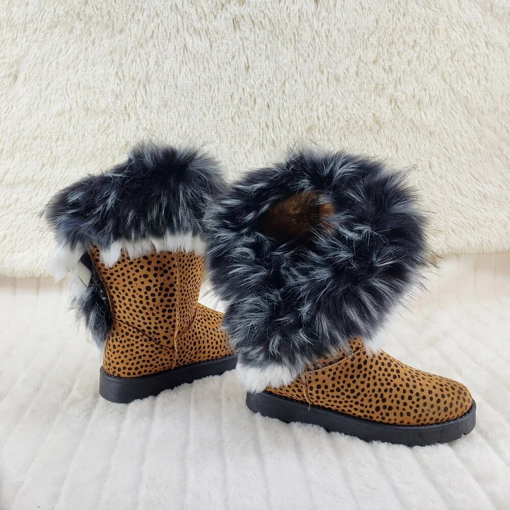 NIB Chi Chi Cheetah Animal Print Faux Fur Thick Lined Winter Boots - Picture 6 of 11